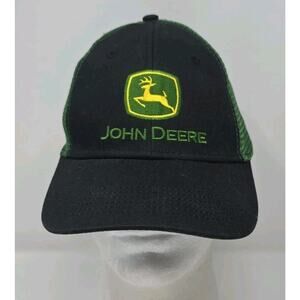 John Deere Authentic Licensed Black and Green Mesh Cap Snapback Trucker Hat‎